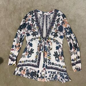 Free People Multicolor Floral Tie-Front Blouse